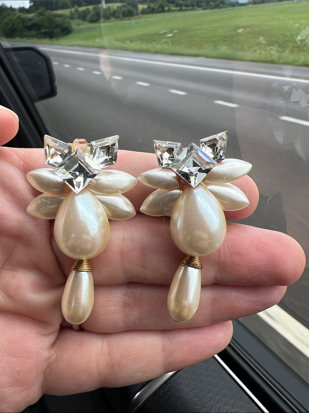 Vintage Wendy Gell Elegant Pearl Drop - Ivory with Crystal Accents